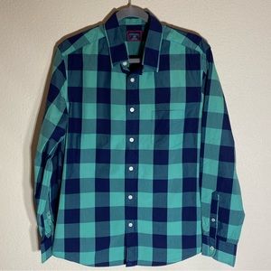 UNTUCKit Men's long sleeve dress shirt, Blue/Green Plaid, Size Large